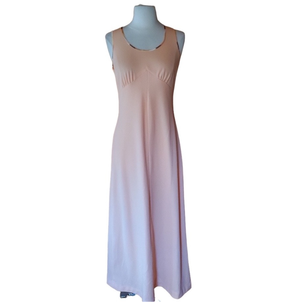 1970s Unlabeled‎ Peach Polyester Maxi Dress w/Jacke - Picture 6 of 8